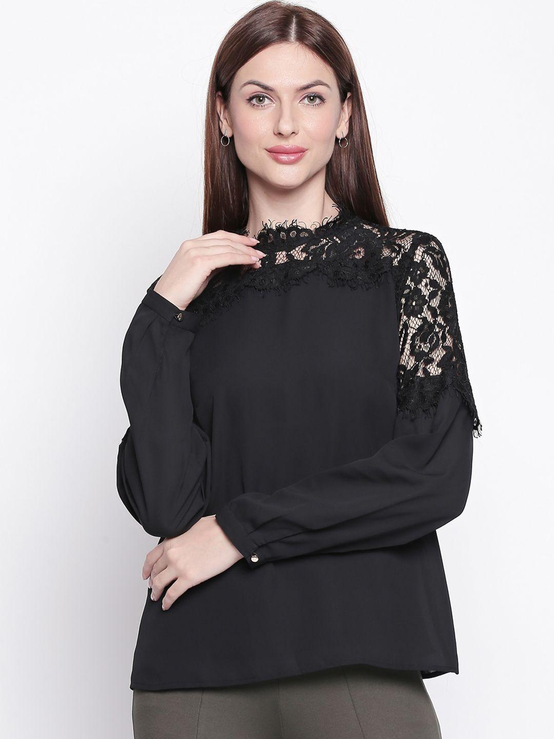 forever glam by pantaloons women black self design a-line top