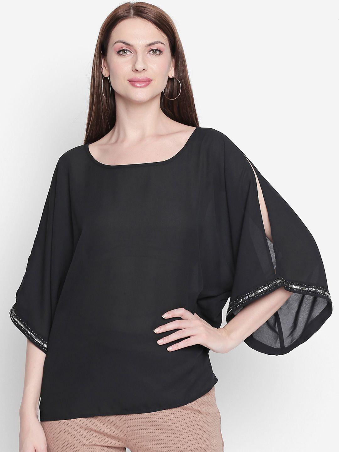 forever glam by pantaloons women black solid a-line top