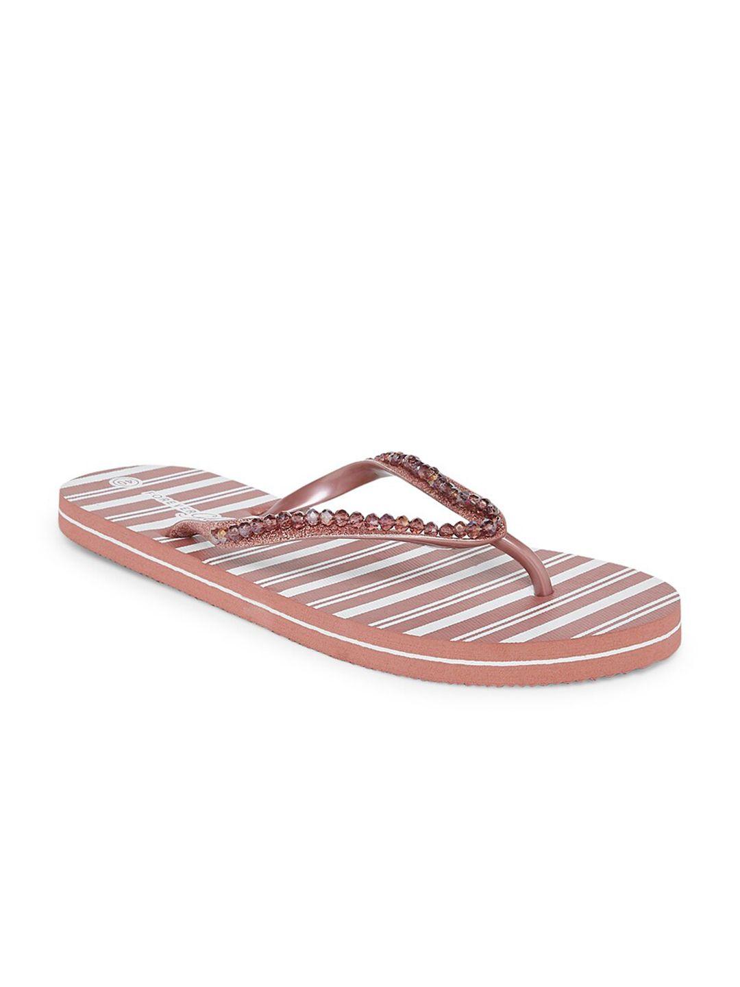 forever glam by pantaloons women brown & white striped thong flip-flops