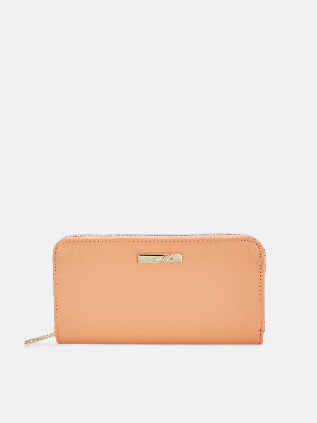 forever glam by pantaloons women coral textured  zip around wallet