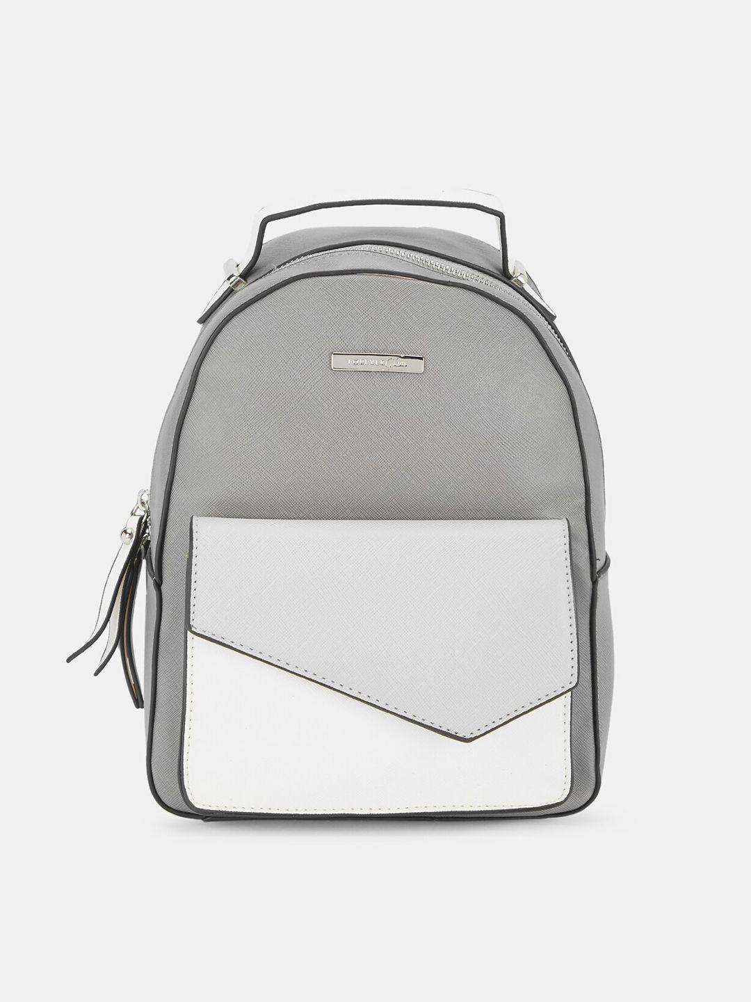 forever glam by pantaloons women grey & white colorblocked backpack