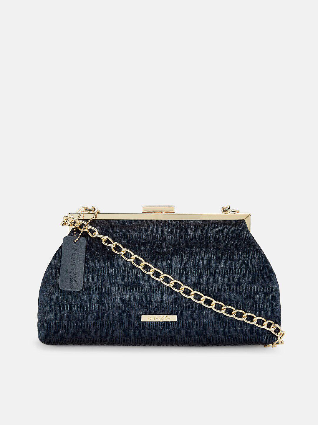 forever glam by pantaloons women navy blue & gold-toned box clutch