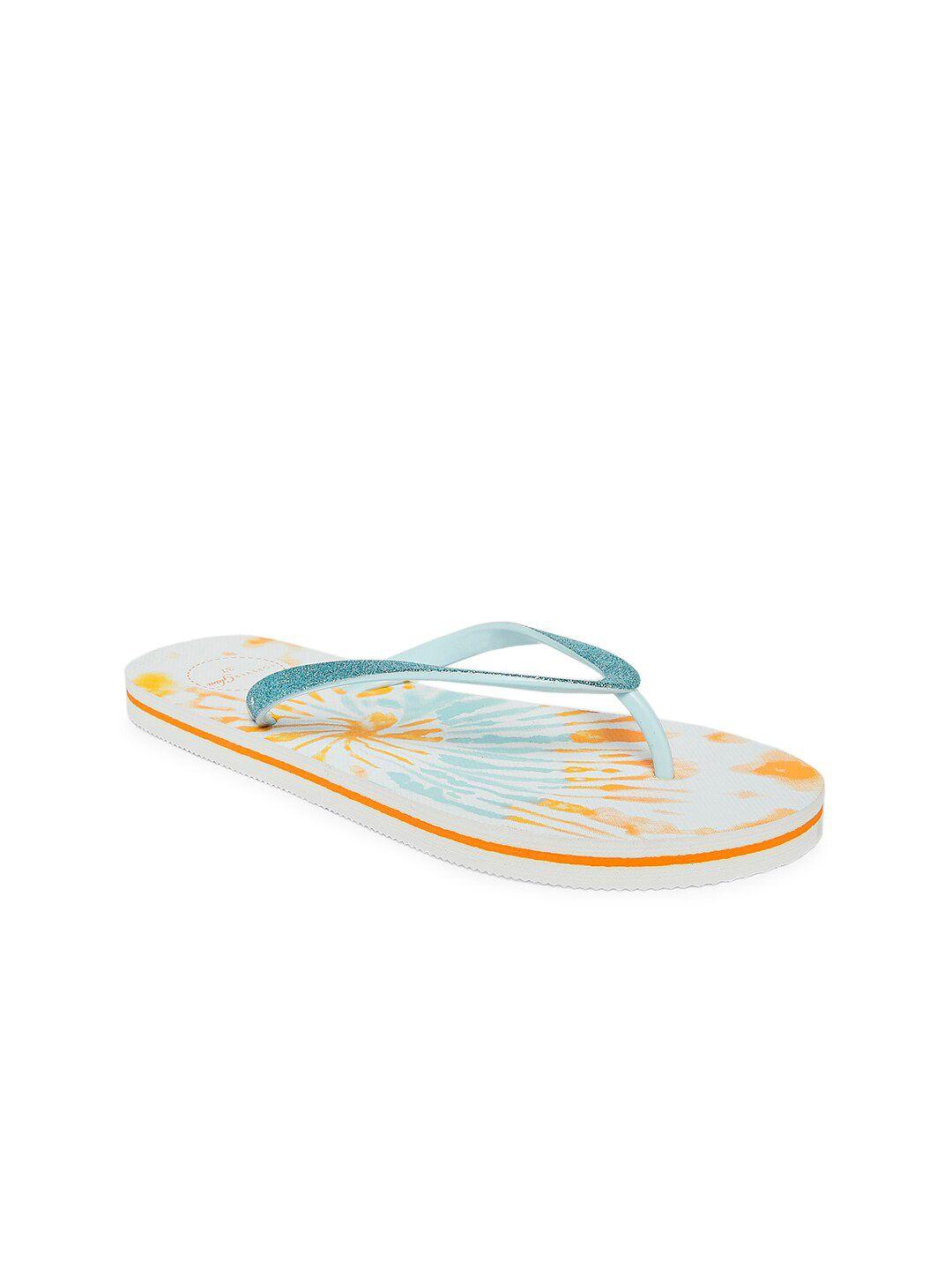 forever glam by pantaloons women orange & blue printed thong flip-flops