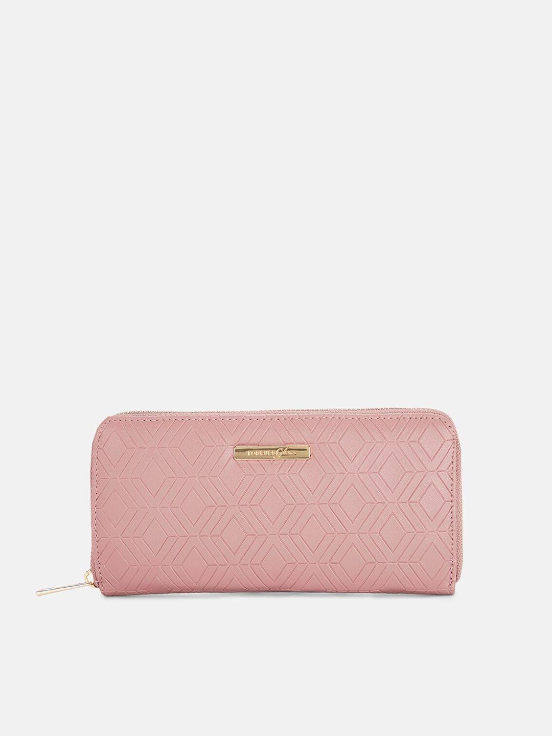 forever glam by pantaloons women pink geometric textured pu zip around wallet