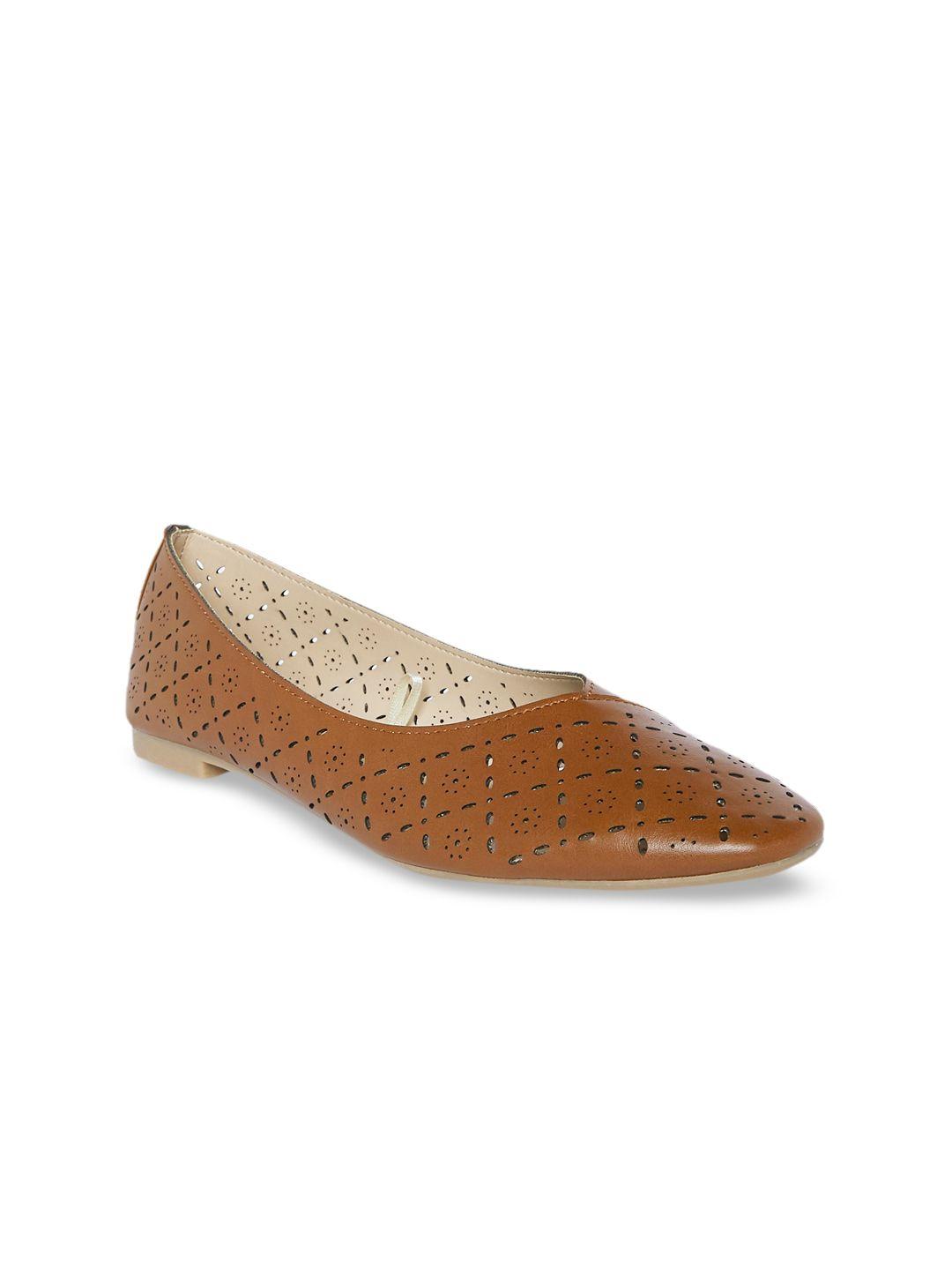 forever glam by pantaloons women tan textured ballerinas flats