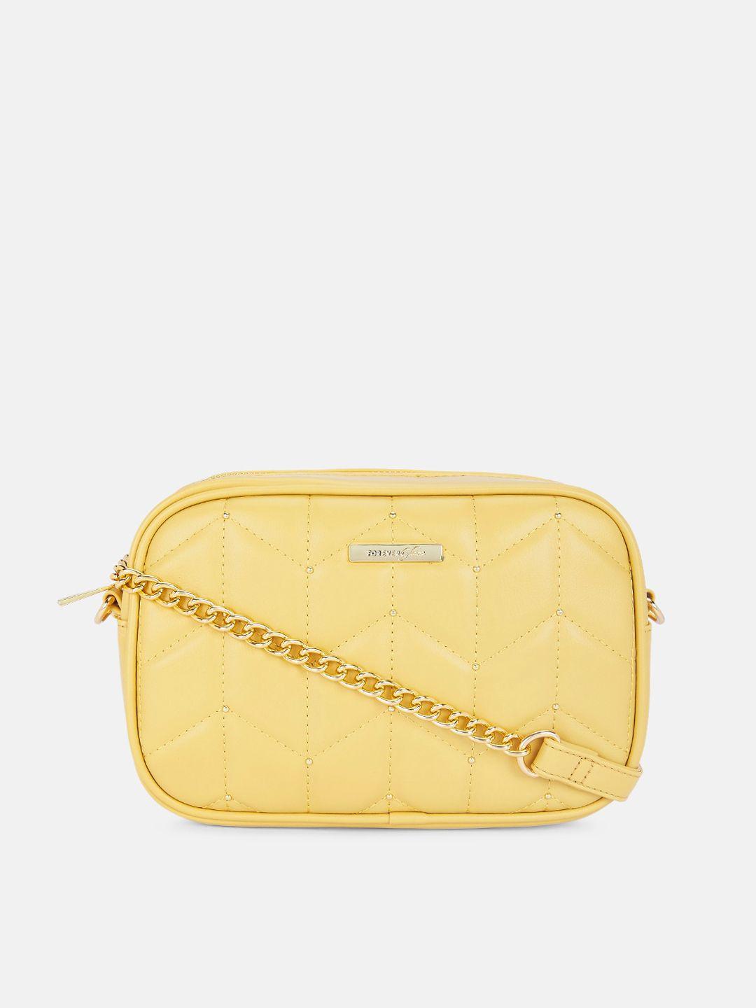 forever glam by pantaloons yellow textured structured sling bag with quilted