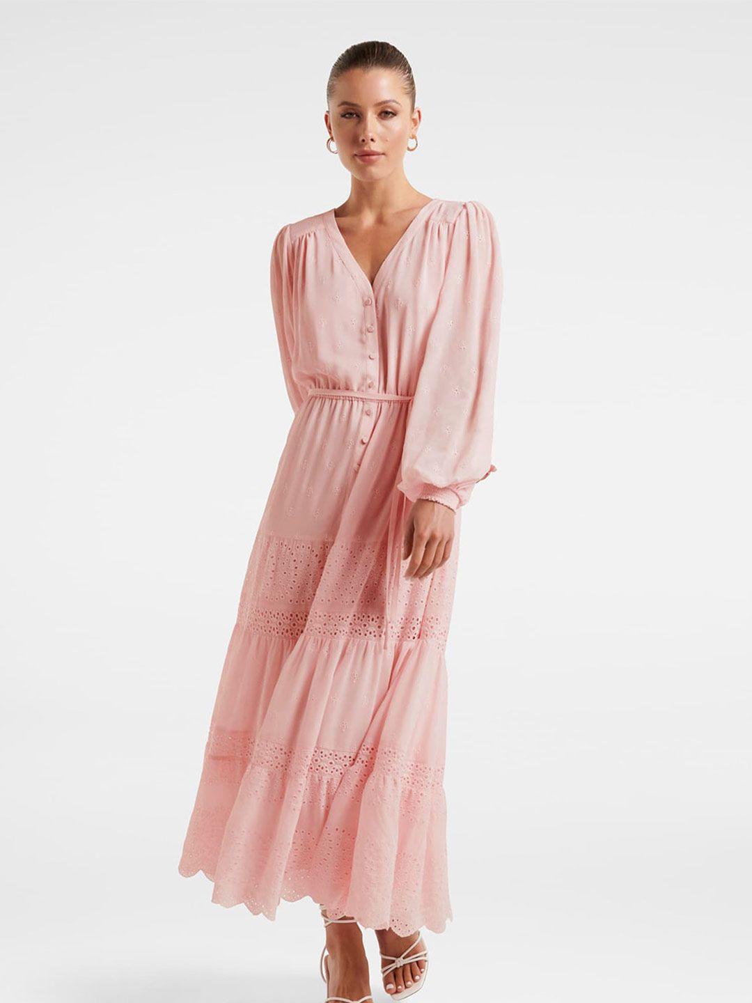 forever new alma v-neck puffed sleeves schiffli maxi dress with belt