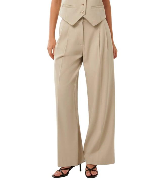 forever new beige elsa relaxed fit pleated trousers