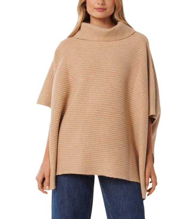 forever new beige honey horizontal rib regular fit poncho