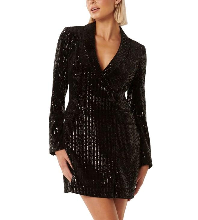 forever new black alannah velvet sequin embellished regular fit blazer dress