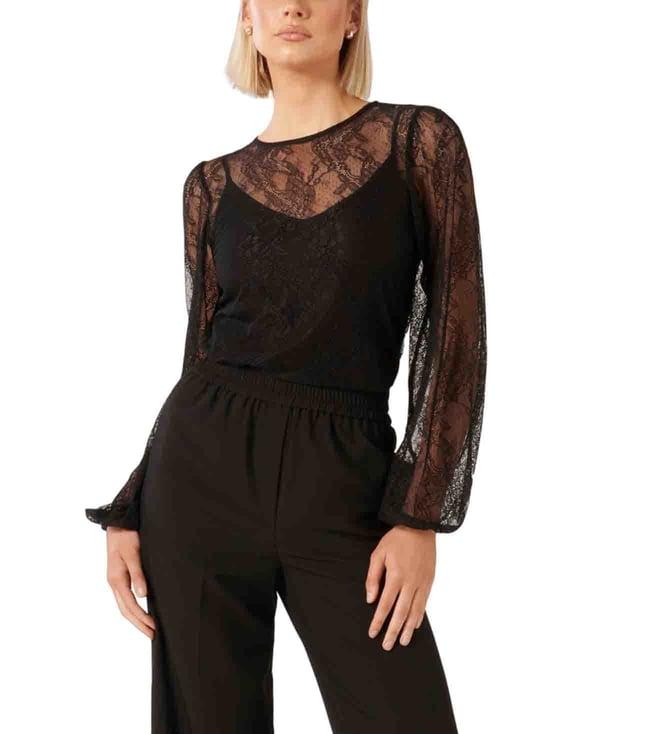 forever new black alexis floral lace regular fit top