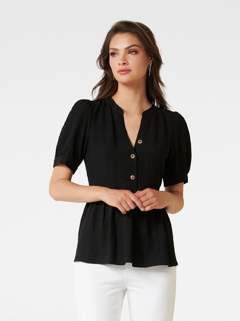 forever new black cheryl button peplum top