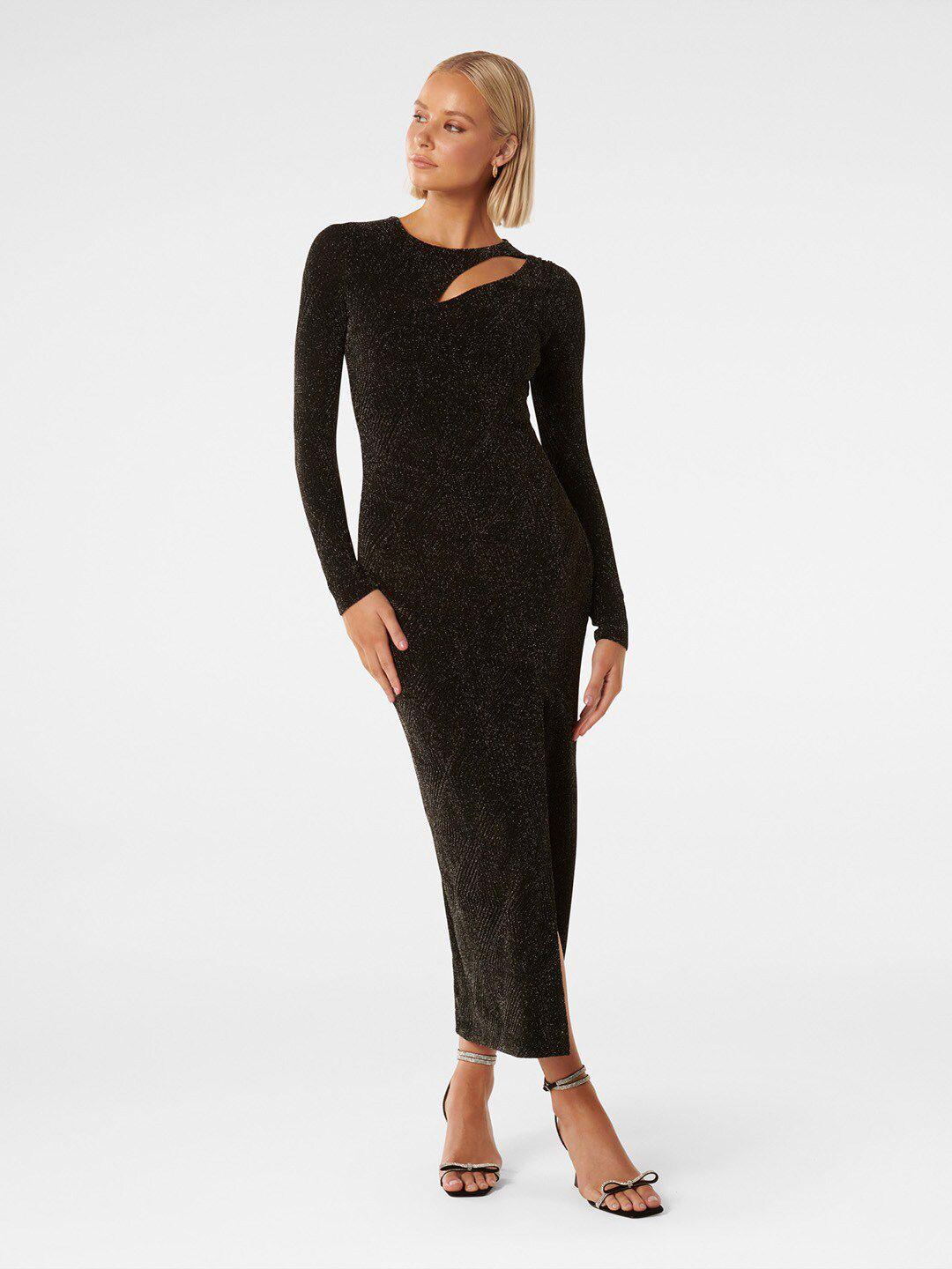 forever new black embellished bodycon midi dress