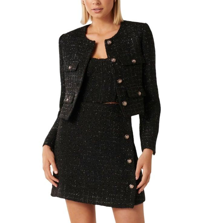 forever new black metallic suit amarie boucle crop checked regular fit jacket