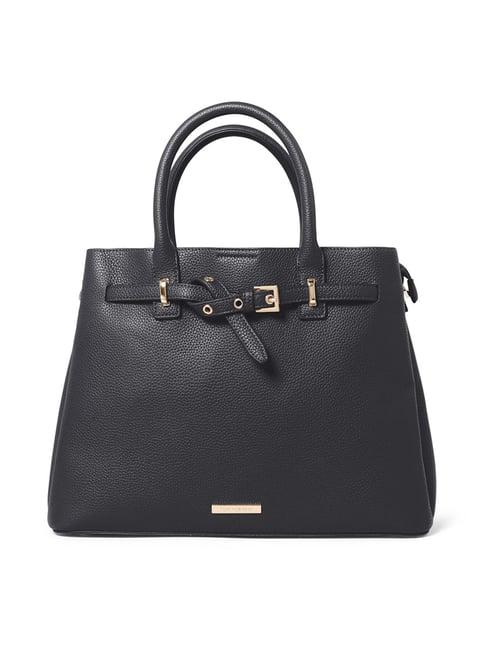 forever new black textured medium handbag