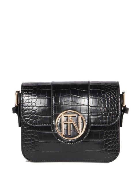 forever new black textured medium slings handbag