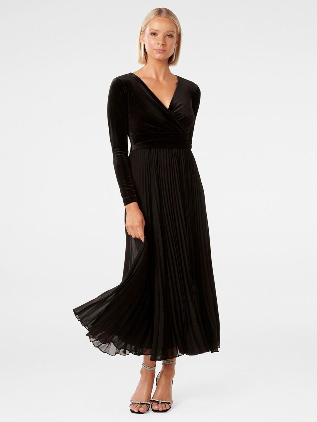 forever new black velvet fit & flare maxi dress
