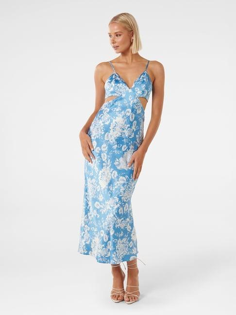 forever new blue & white floral print midi dress