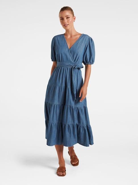 forever new blue cotton wrap dress