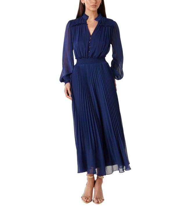 forever new blue jewel zoey shirred pleated regular fit maxi dress