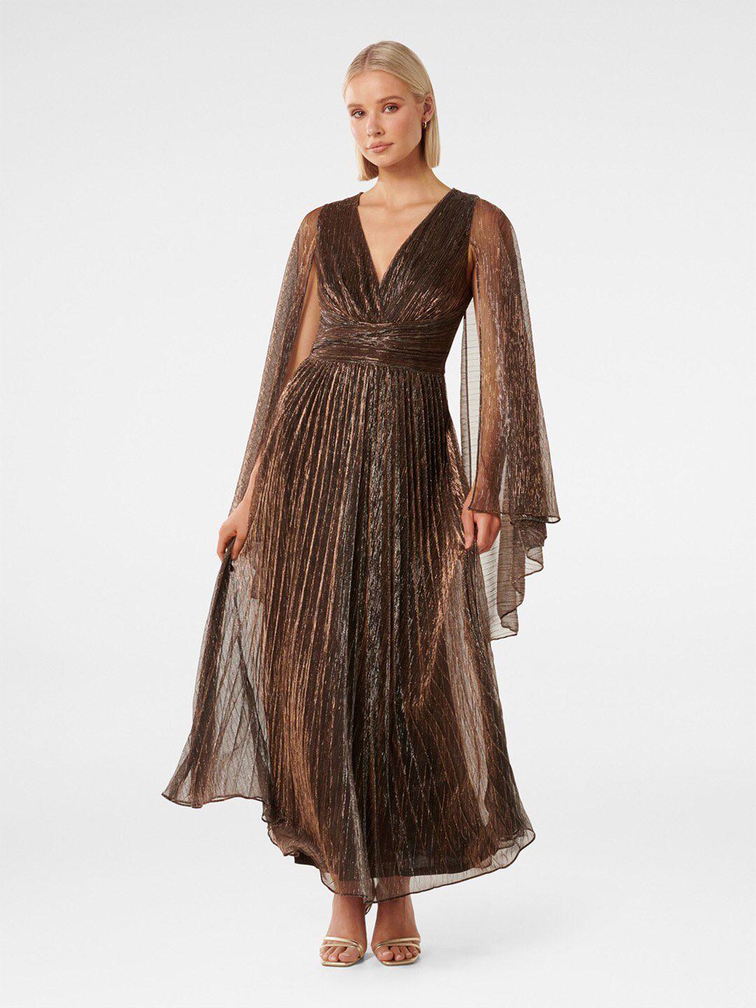 forever new bronze-toned embellished fit & flare maxi dress