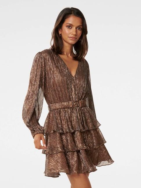 forever new brown embellished tiered skater dress