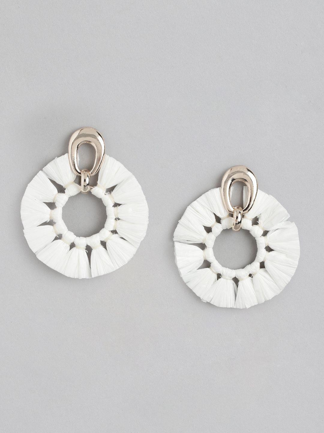 forever new charli metal & raffia circular drop earrings