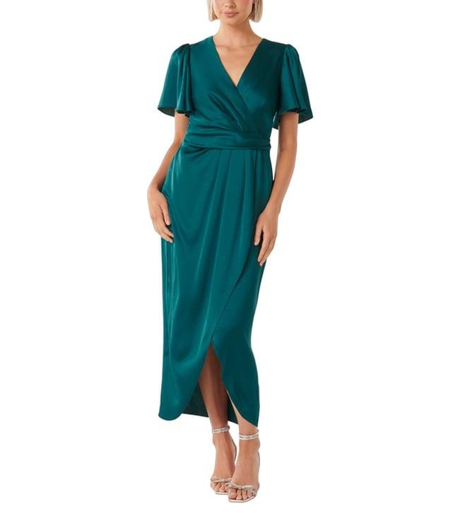 forever new classic teal estelle flutter regular fit midi dress