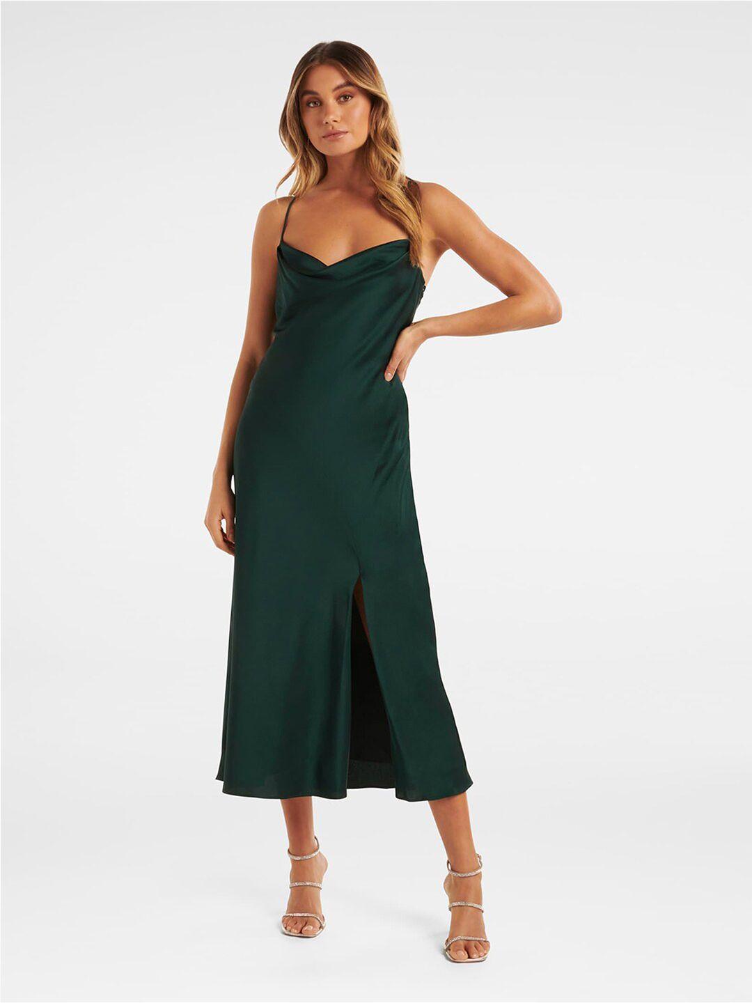 forever new cowl neck front slit a-line midi dress