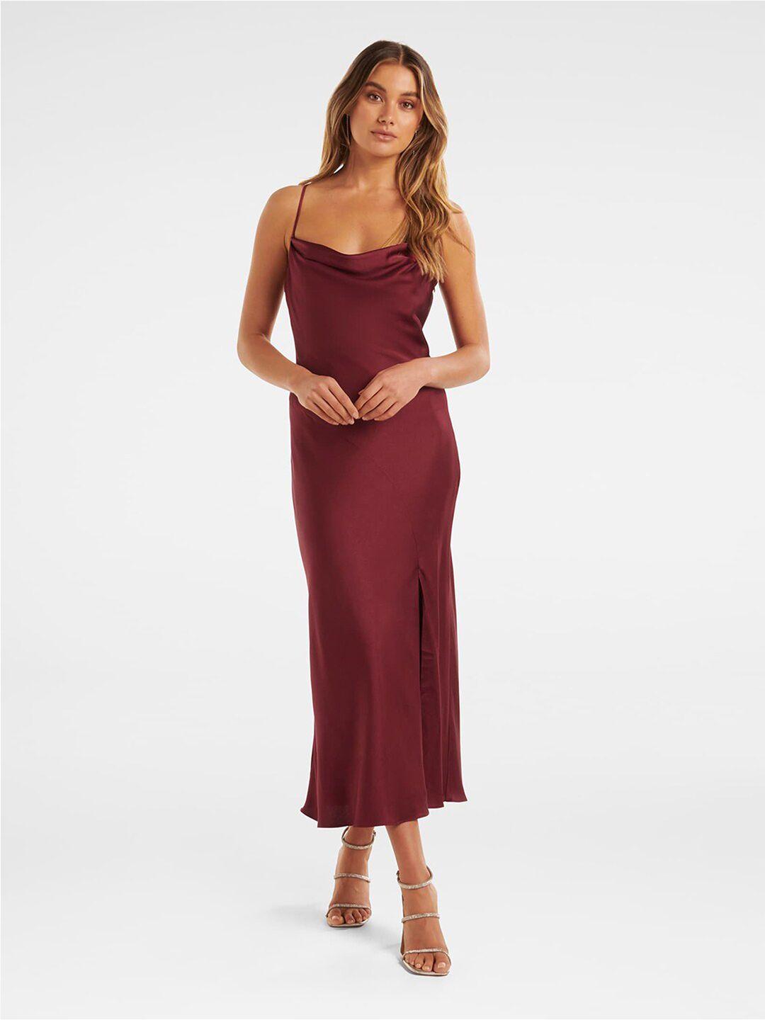 forever new cowl neck front slit a-line midi dress