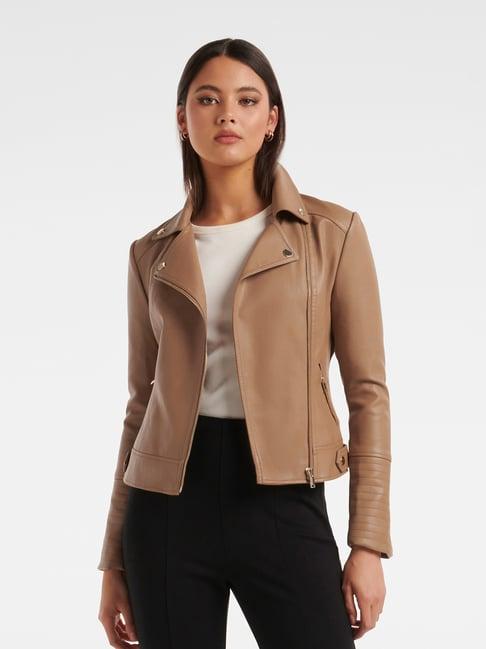 forever new dark camel biker jacket