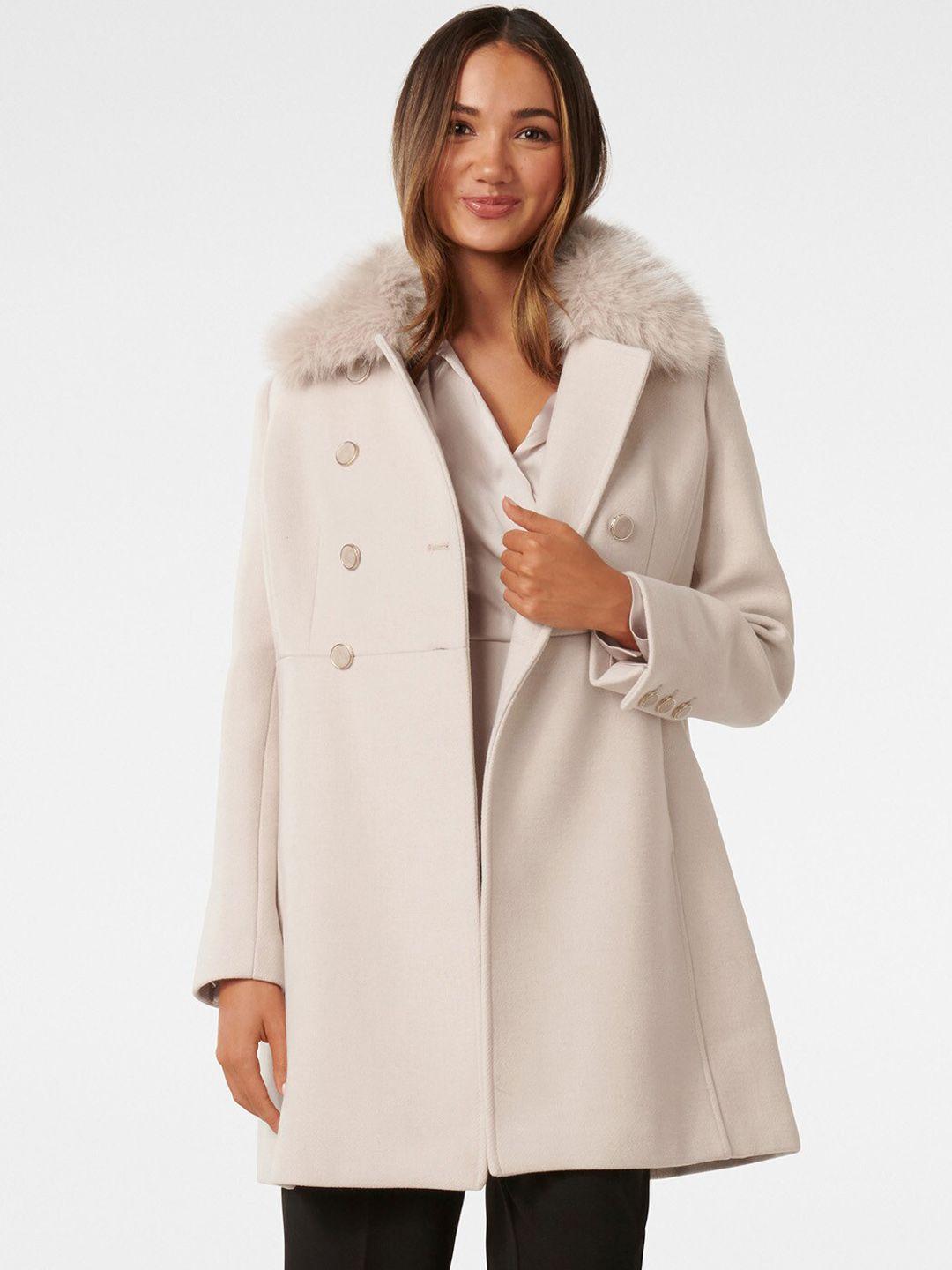 forever new double breasted faux fur trim longline overcoat
