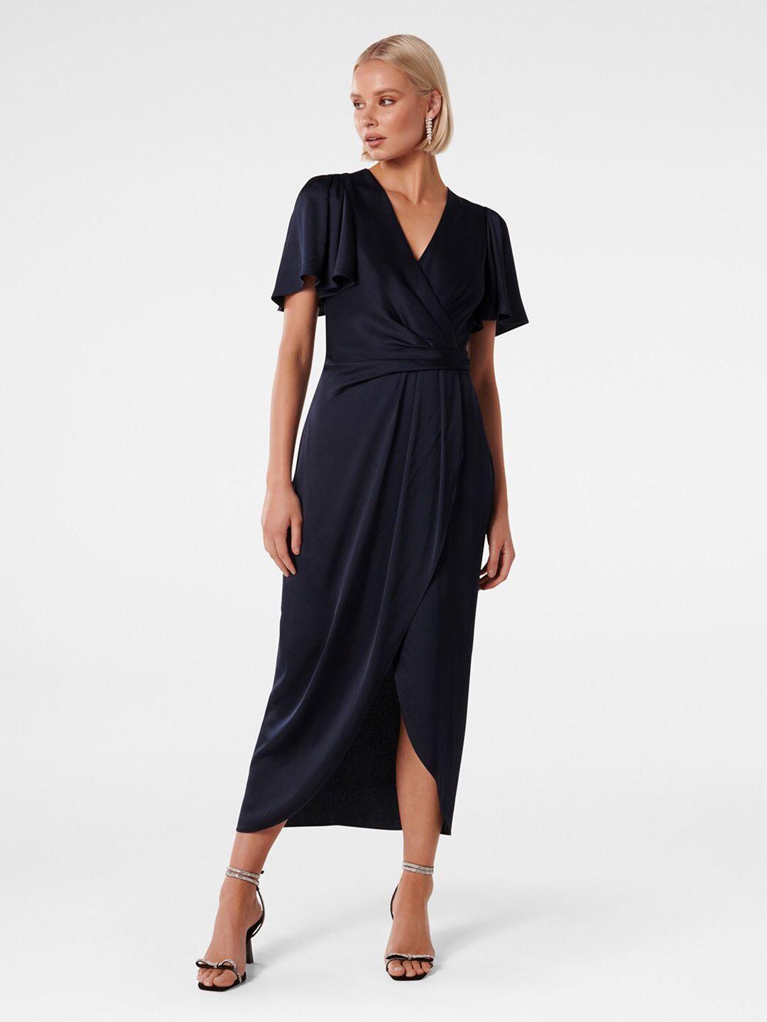 forever new flared sleeve satin wrap maxi dress