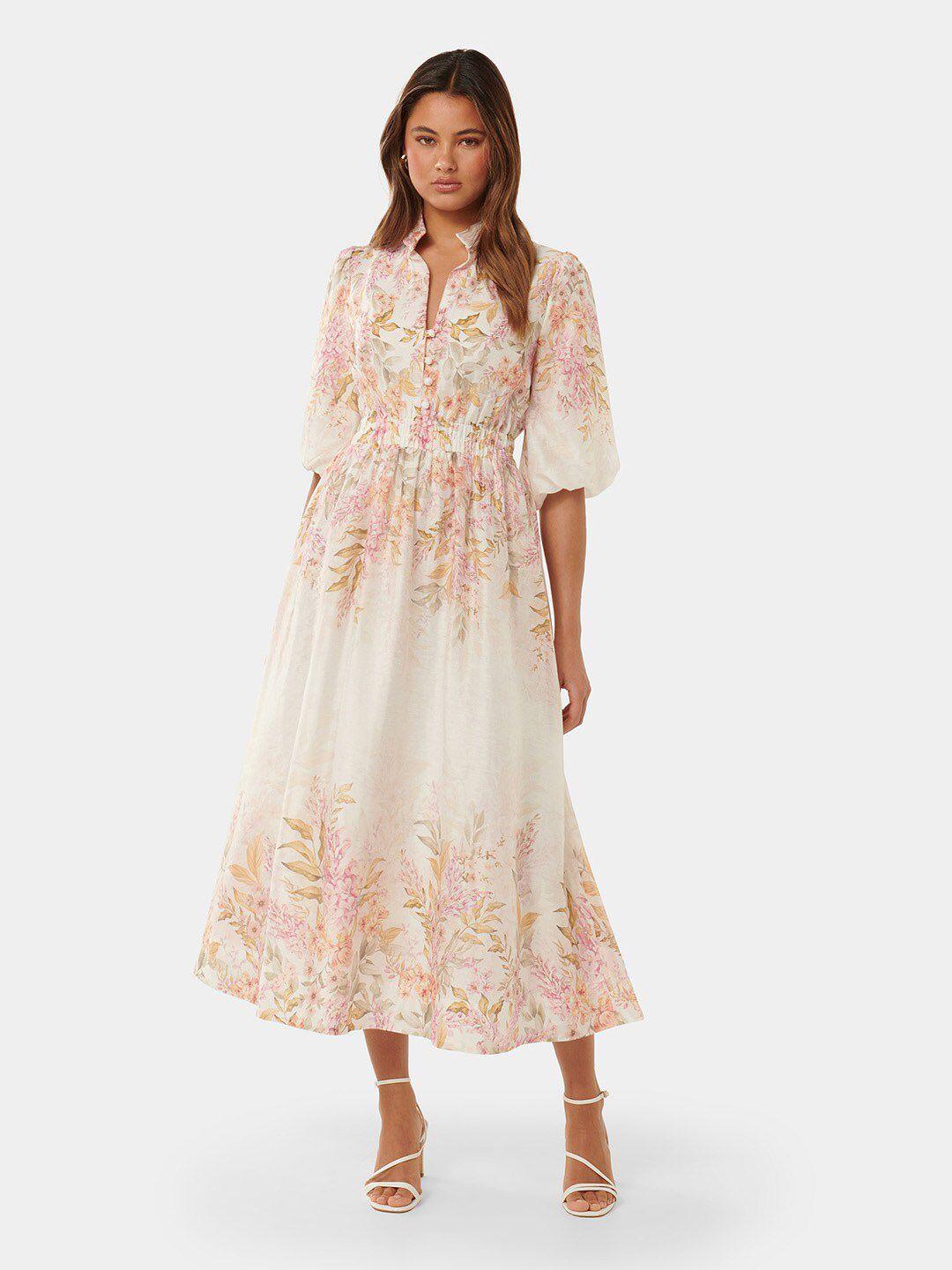 forever new floral print flared sleeve fit & flare midi dress