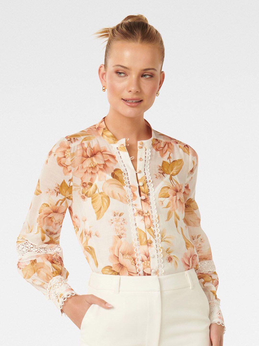forever new floral print mandarin collar shirt style top