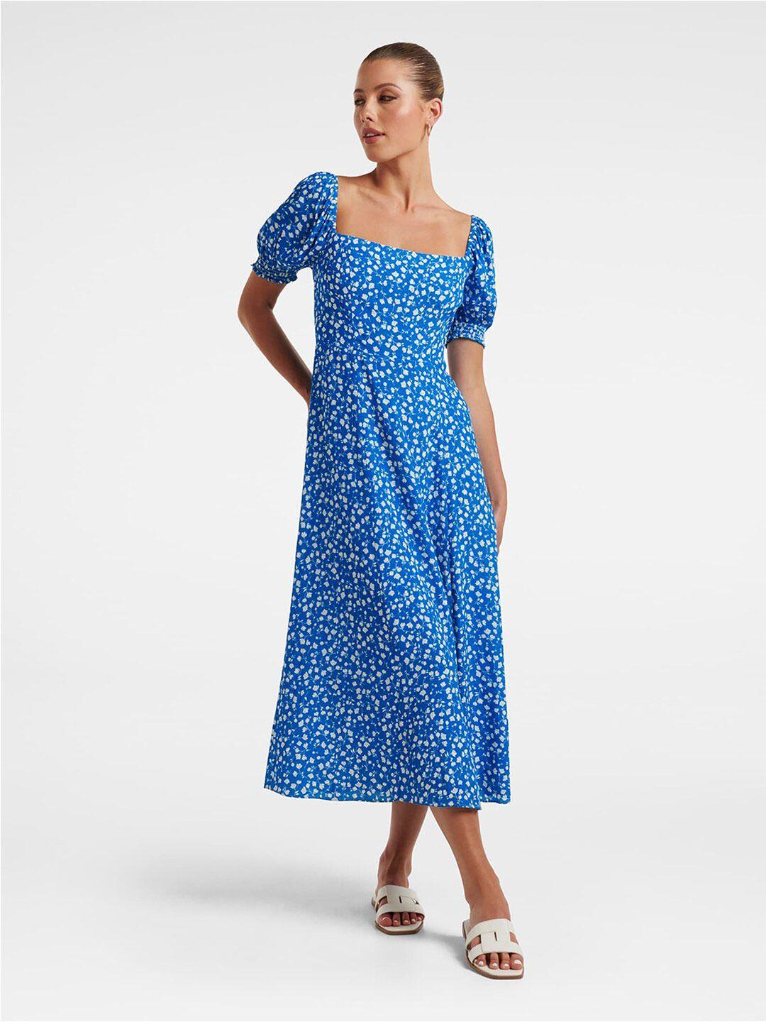 forever new floral print puff sleeve a-line midi dress