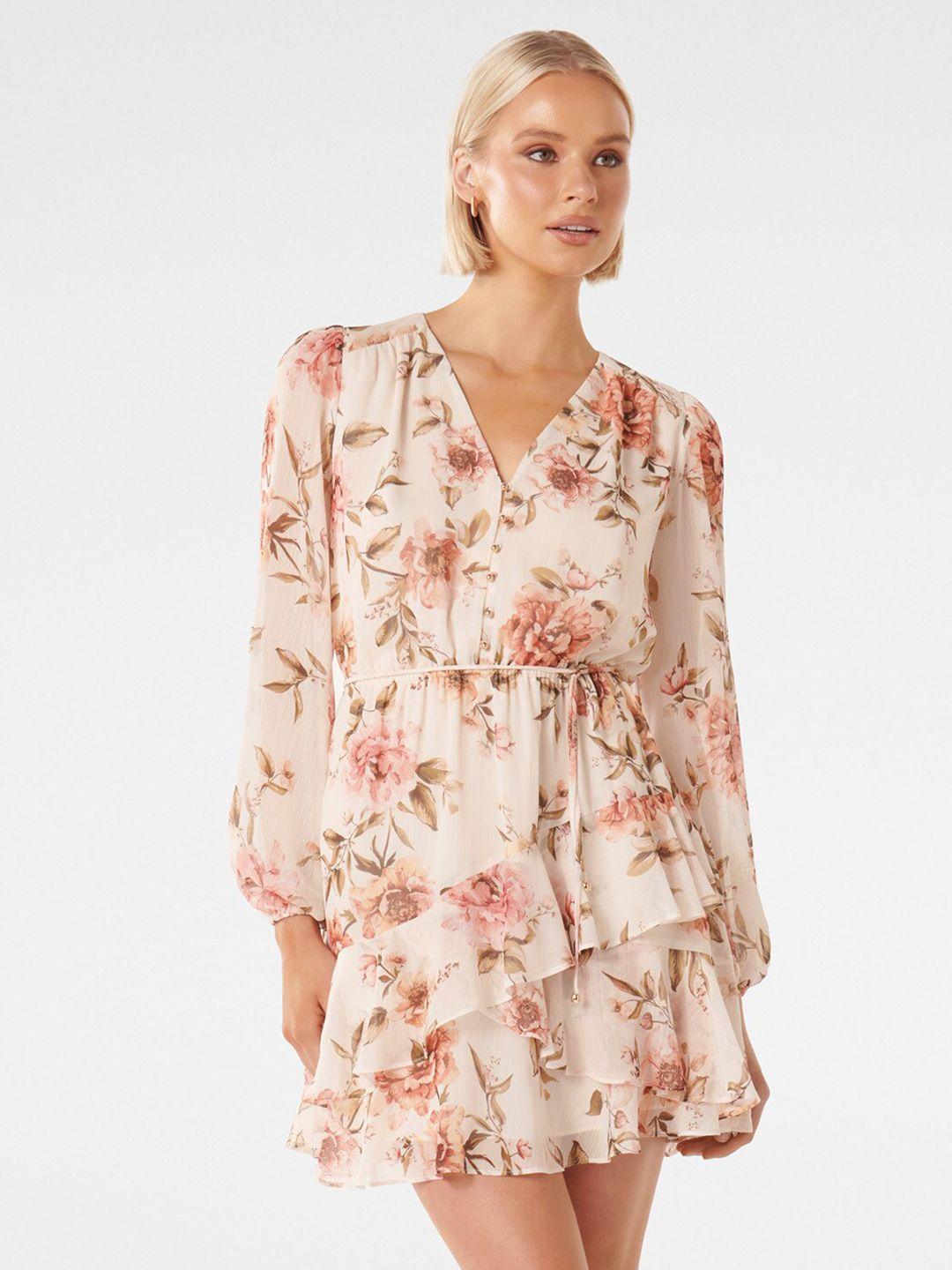 forever new floral printed puff sleeve fit & flare mini dress