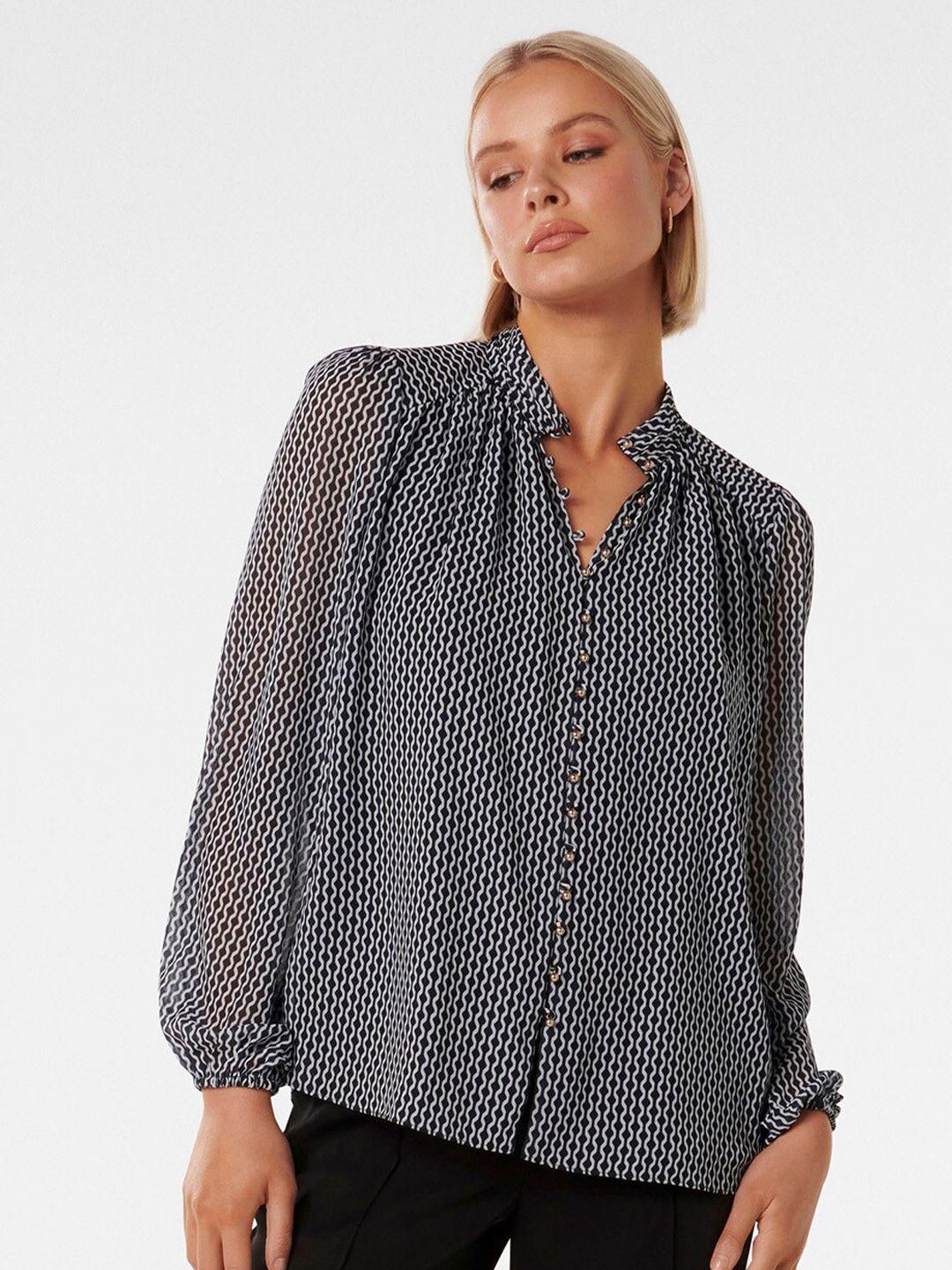 forever new geometric print high neck puff sleeves shirt style top