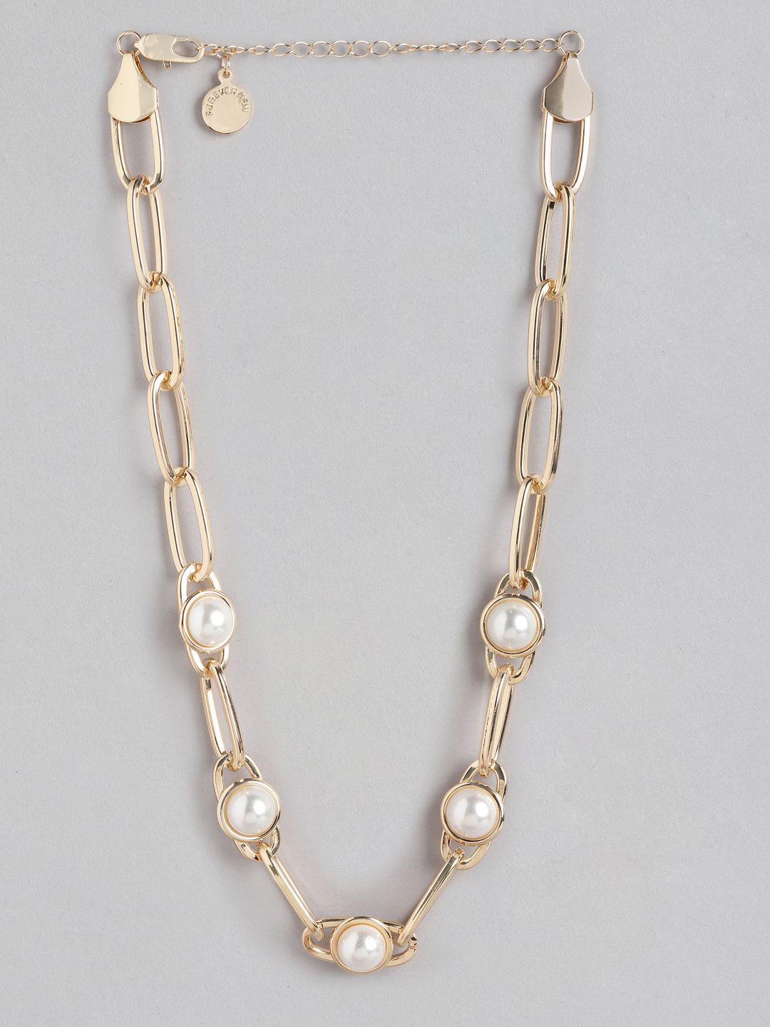 forever new gold-plated pearl studded link necklace
