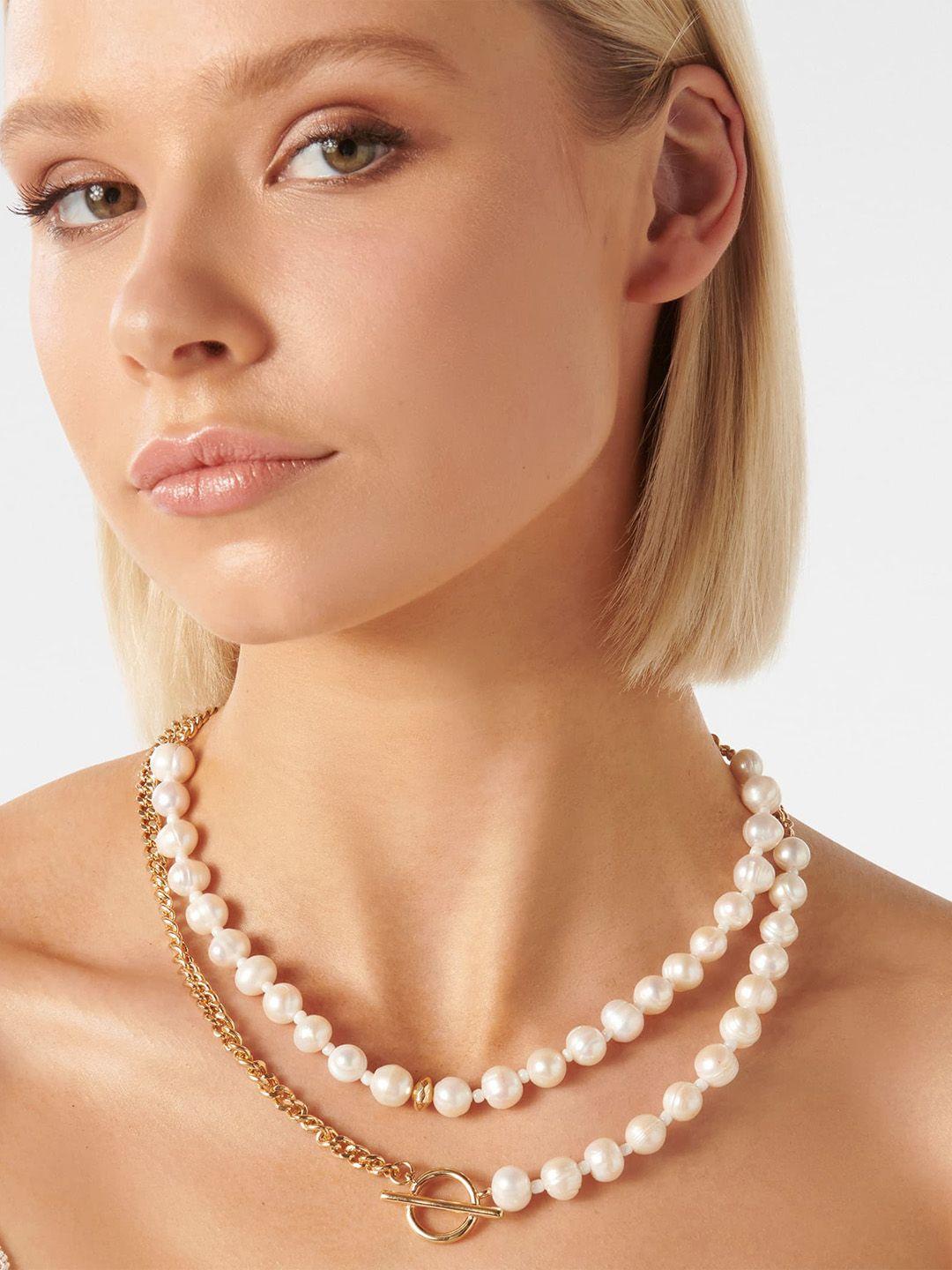 forever new gold-plated pearls beaded layered necklace