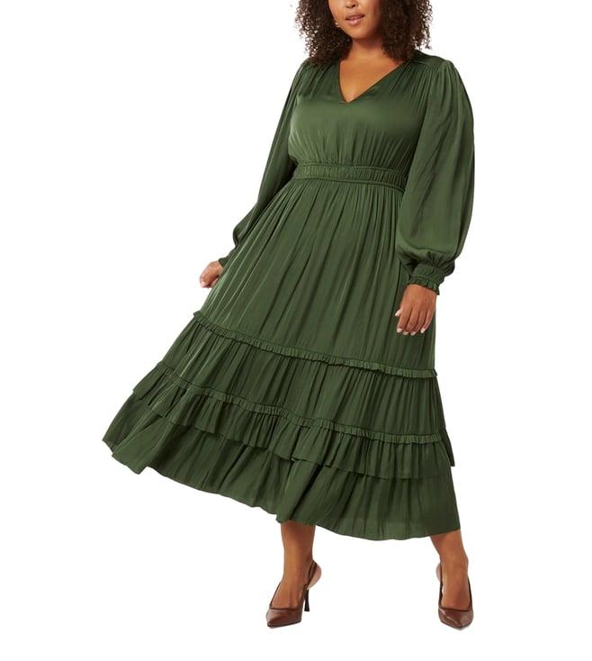 forever new green eleanor curve regular fit pleated midi dress