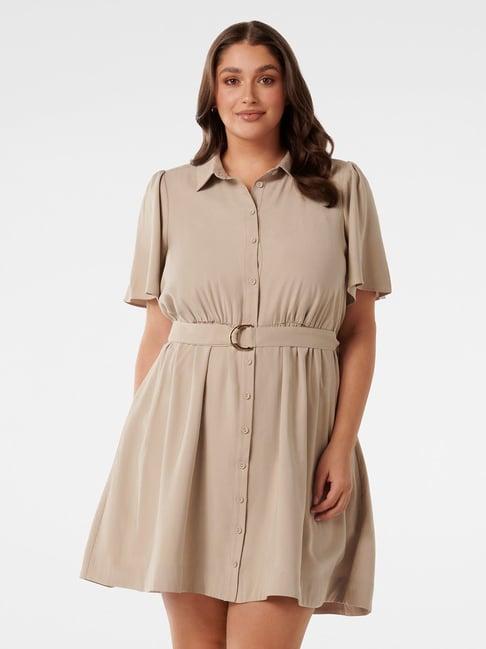 forever new light beige shirt dress