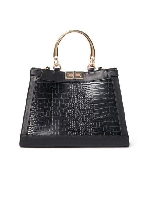 forever new maddy black textured medium satchel handbag