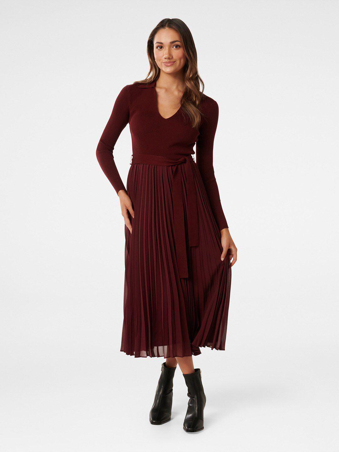 forever new maroon fit & flare midi dress