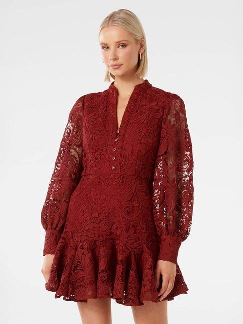 forever new maroon lace a line dress