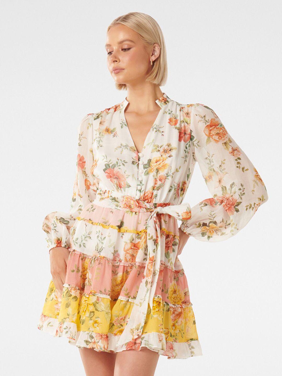 forever new multicoloured floral print puff sleeve fit & flare dress