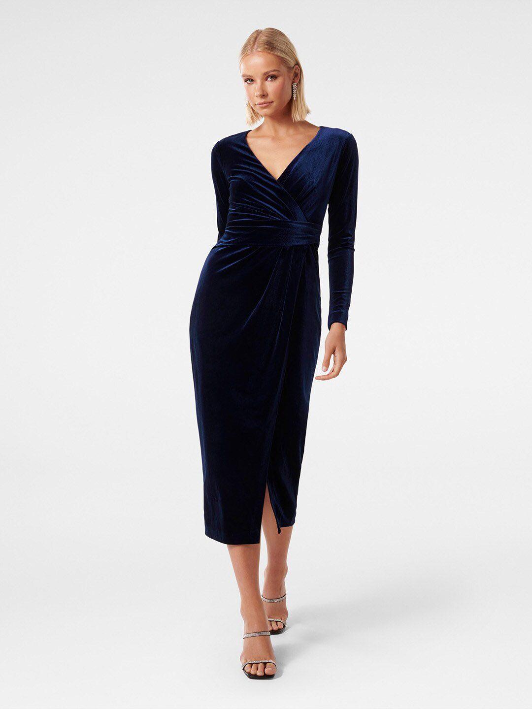 forever new navy blue velvet bodycon midi dress