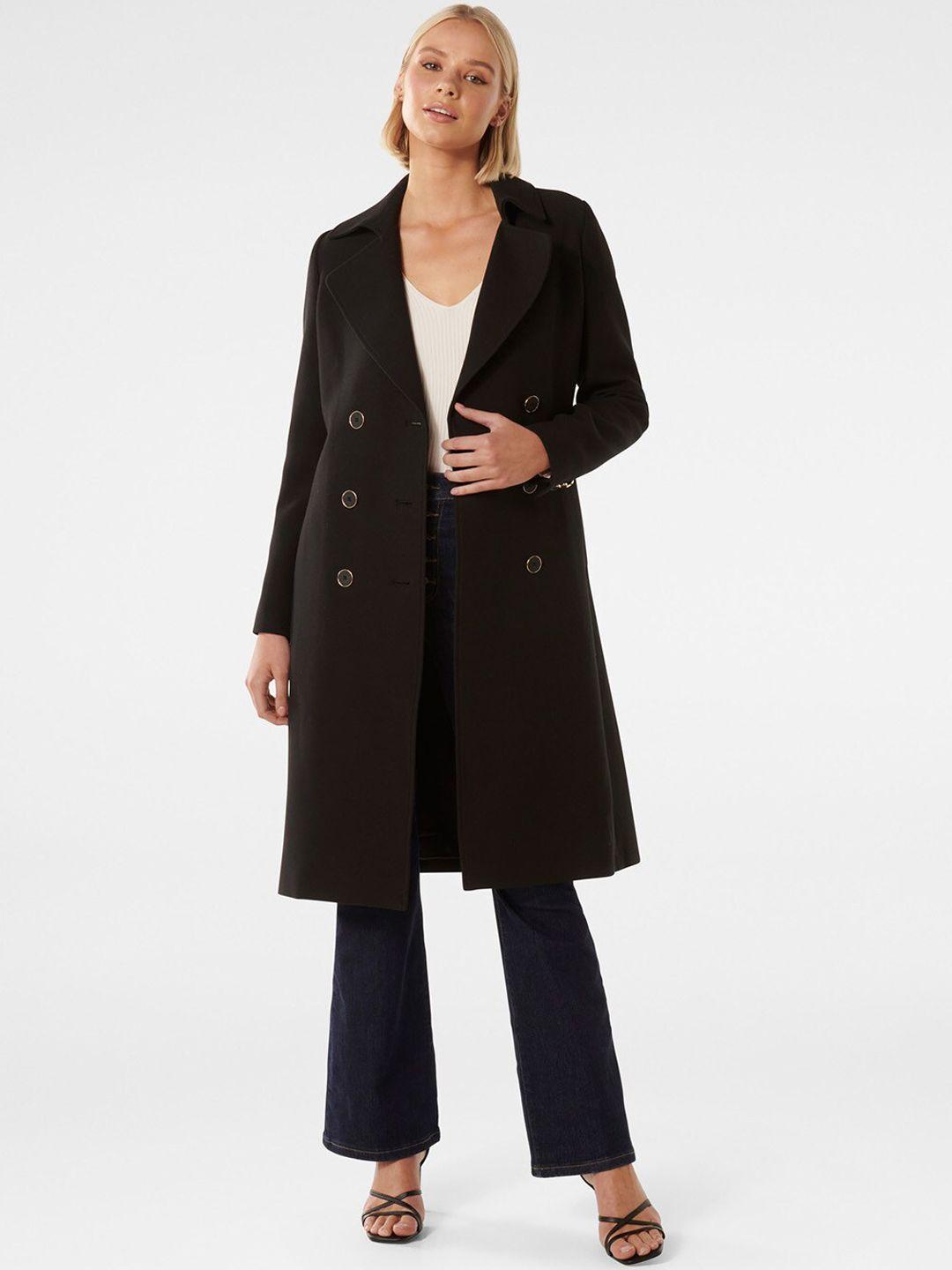 forever new notched lapel double-breasted longline trench coat