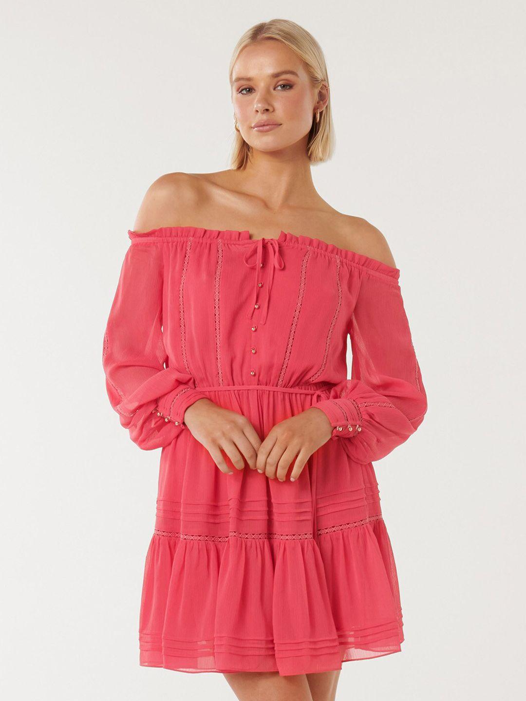 forever new off-shoulder puff sleeve a-line dress