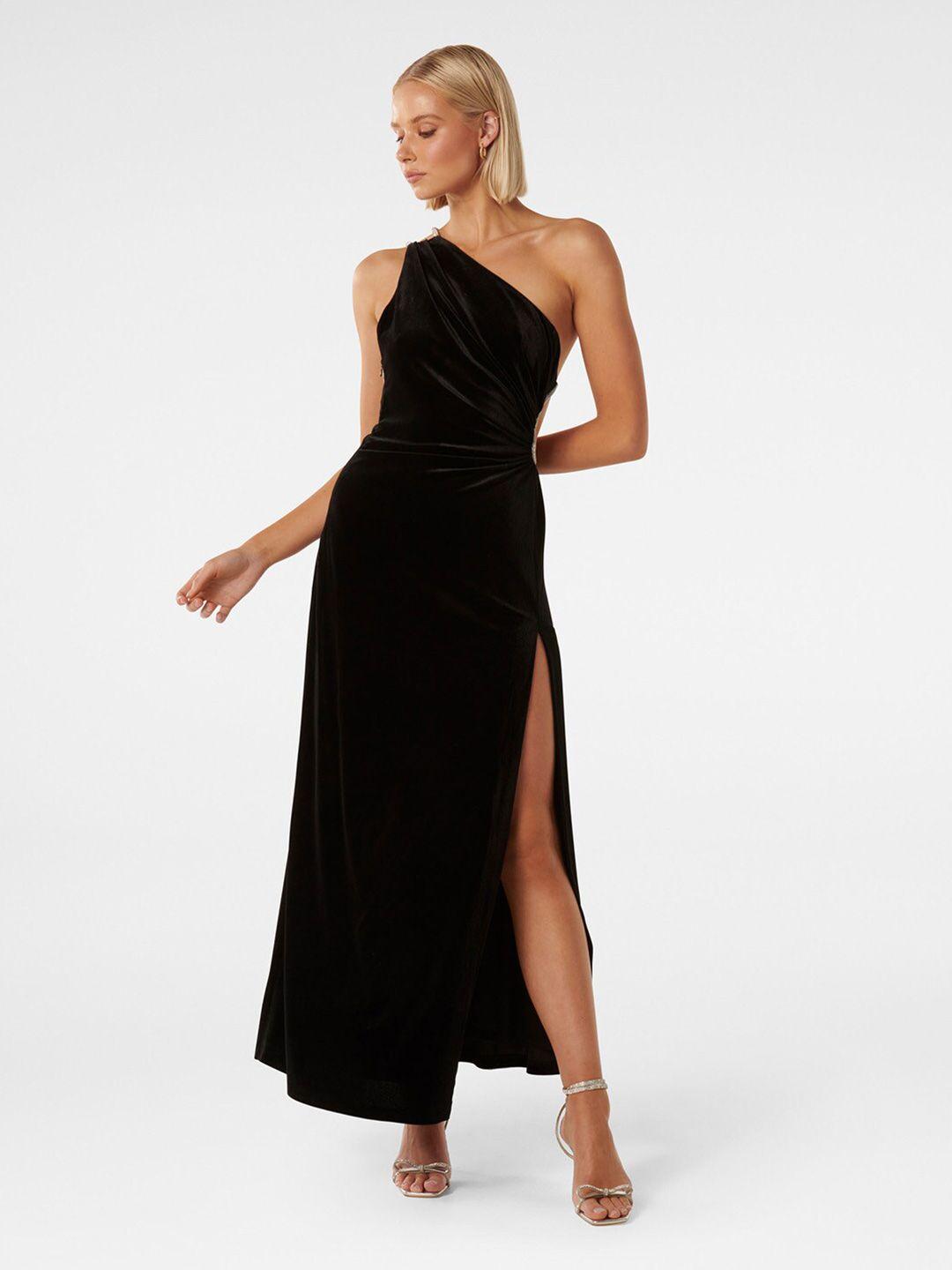 forever new one shoulder embellished velvet maxi dress